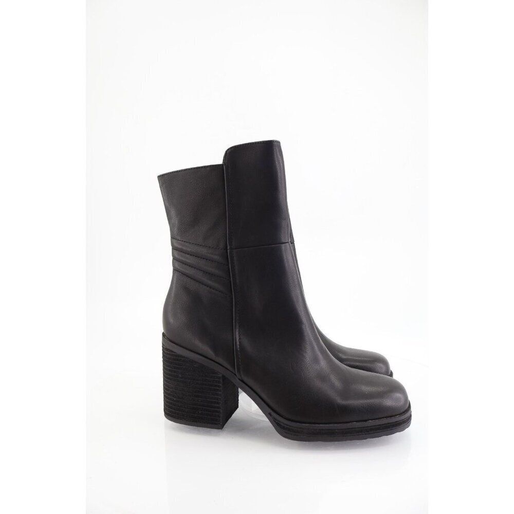 Korks Moergan Black Leather Ankle Boots Women’s Block Heel Zip Booties Size 11